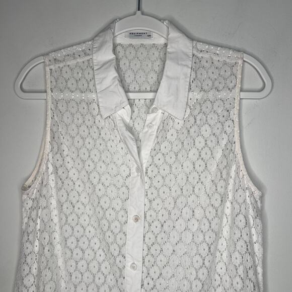 Equipment White Lace Sleeveless Button Up Blouse Size Medium - Picture 7 of 9
